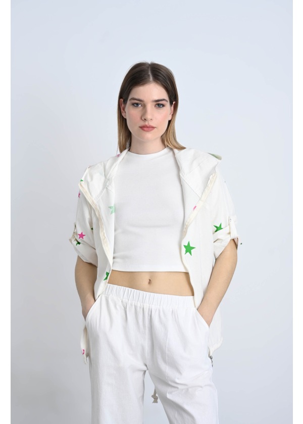 Yıldız Baskılı Fuşya Renkli  Salaş Ceket