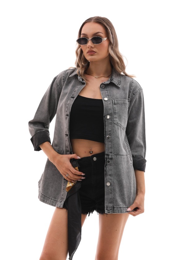 Tek Cepli Kare Antrasit Desen Kot Gömlek Ceket